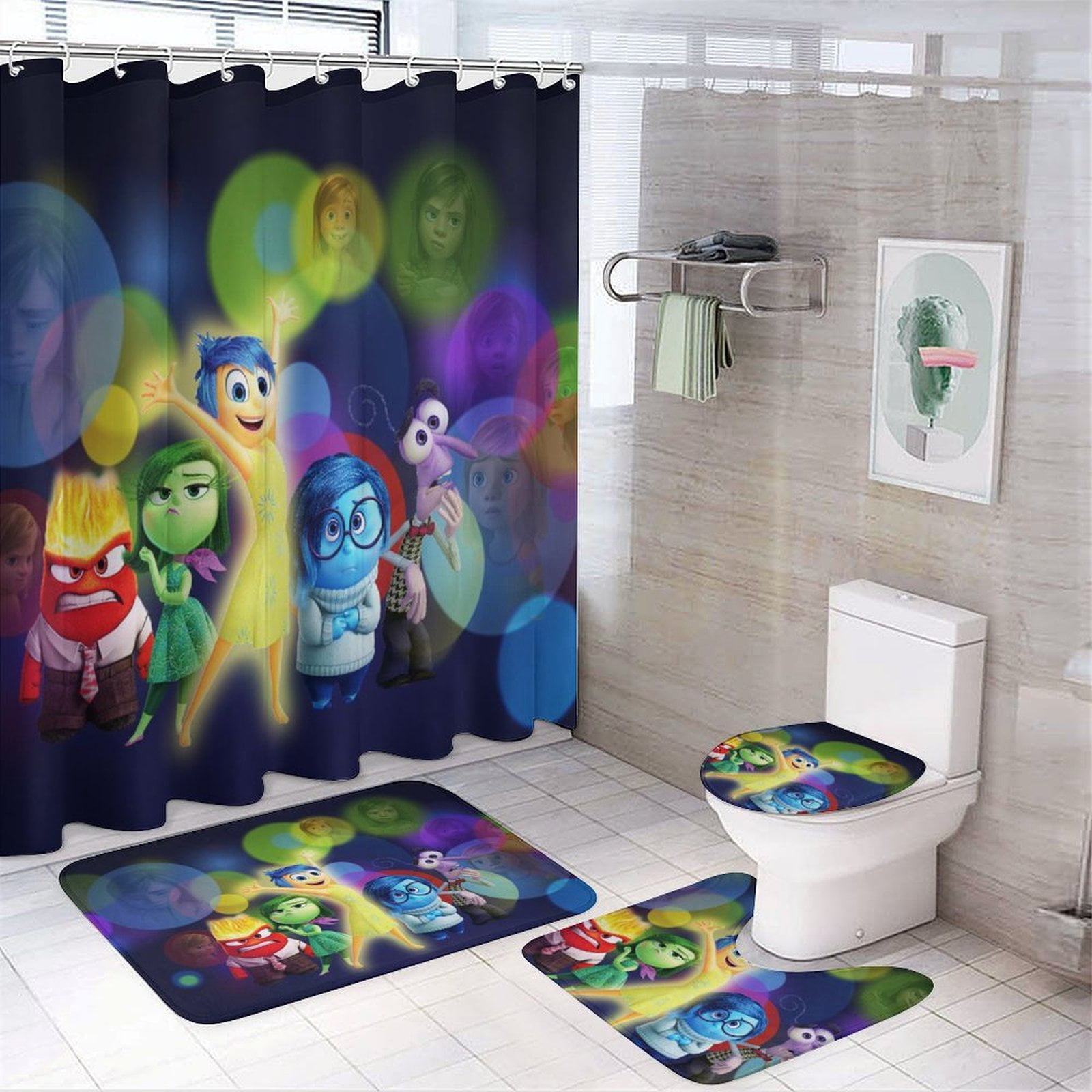 4 Piece Inside Out Shower Curtain Sets, with 12 Hooks Non-Slip Rugs ...
