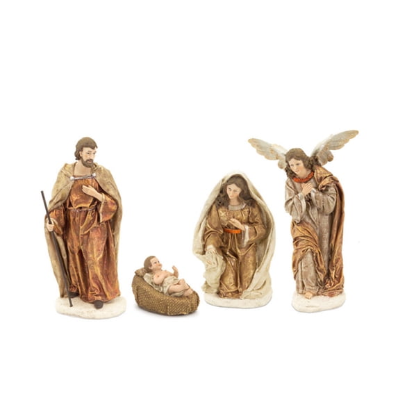 4 Piece Ivory and Brown Christmas Nativity Set Figurines 11.5"