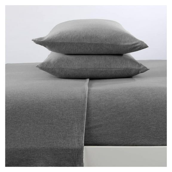 4 Piece Jersey Knit Queen Cotton Blend Grey Sheet Set | Ultra-Soft T-Shirt Jersey Bedding Sheets & Pillowcases | Heathered, Breathable, All Season Bed Sheets (Queen, Charcoal)