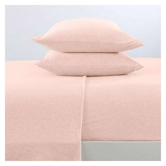 4 Piece Jersey Knit Queen Cotton Blend Sheet Set | Ultra-Soft T-Shirt Jersey Bedding Sheets & Pillowcases | Heathered, Breathable, All Season Bed Sheets (Queen, Blush )