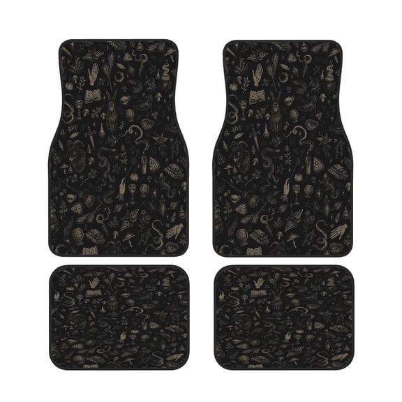 4-Piece Just Witch Things in Black Beige Features Four Car Floor Mats, Universal Fit Polyester All Weather Auto Floor Liners for Cars Trucks Suvs, Anti-Slip Easy Clean Interior Set