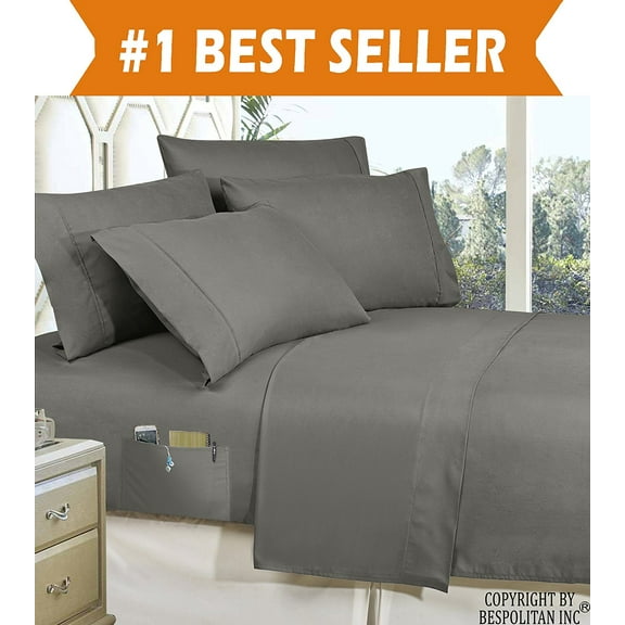 4-Piece KING- Smart Sheet with Side Storage Pockets on Fitted Sheet King Grey