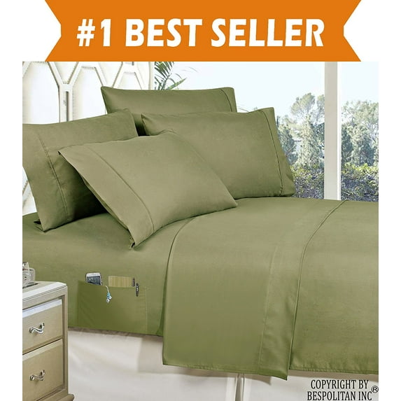 4-Piece KING- Smart Sheet with Side Storage Pockets on Fitted Sheet King Sage-Green