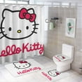 thumbnail image 1 of 4-Piece Kawaii Shower Curtain Set Fun Hello Kitty Cat Cartoon Purple Backdrop Bathroom Set with Cute Anime Curtain And Rug And Accessories, 1 of 8