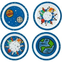 4 Piece Kid Space Themed Plate Set, 4 Plates With Different Designs, Lightweight & Shatterproof Toddler Feeding Set, Children Safe Kitchen Set, Fun Mealtime, LIttle Kid Dinner Plates