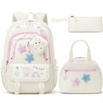 thumbnail image 1 of 4-Piece Kids Backpacks Set, Waterproof Girls Backpack with Lunch Box, Pencil Case & Headphone Bag Set (White), 1 of 7