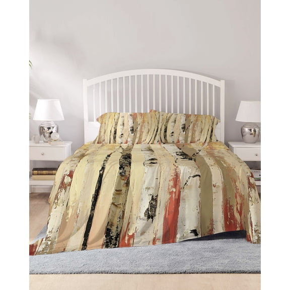 4 Piece King Sheet Set Autumn Branch Trees Sheets Set for King Size Bed, Breathable Soft Microfiber Bed Sheets Cooling Fall Forest Vintage Rustic Oil Painting Fitted Sheet Deep Pocket, Pillowcases