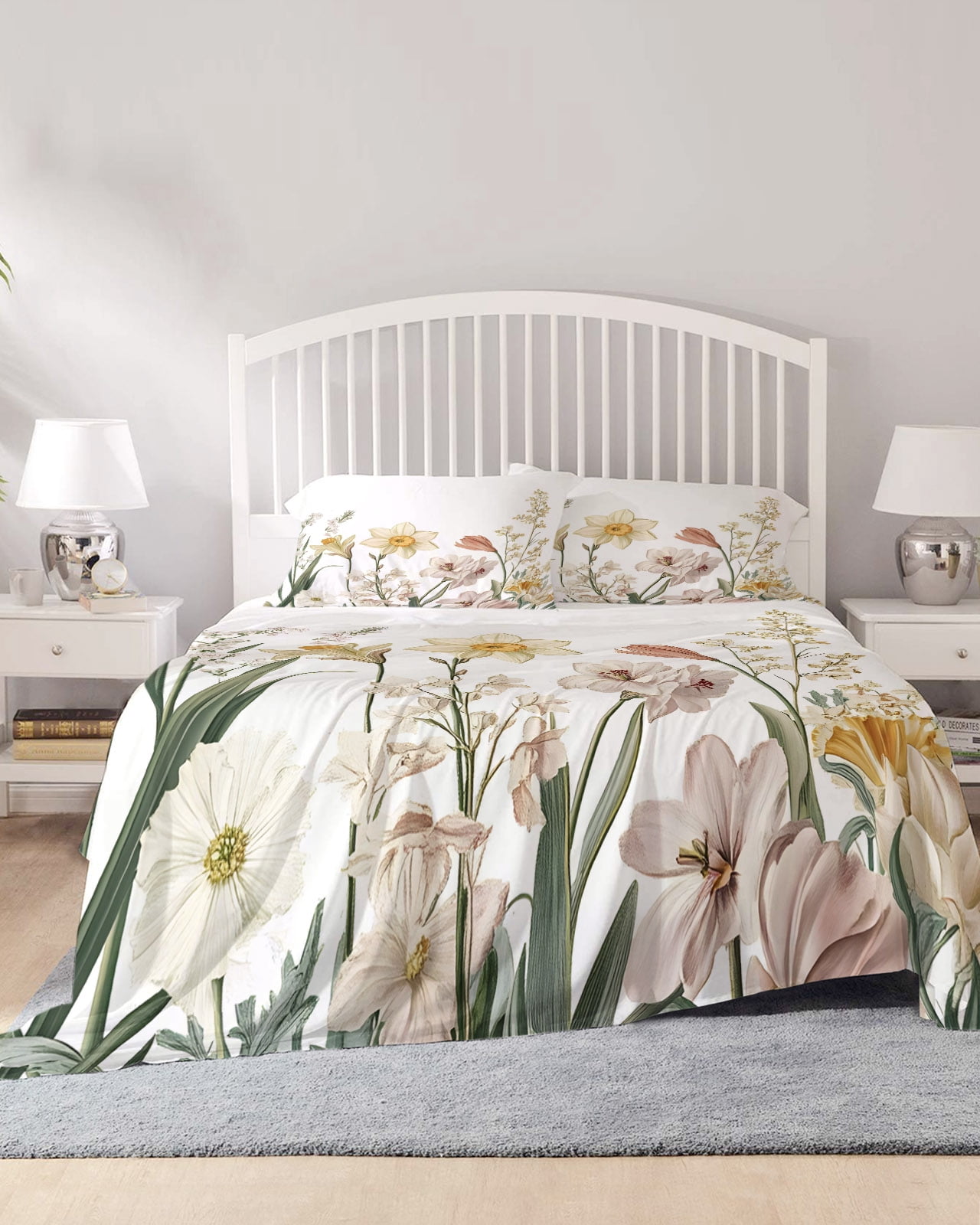 4 Piece King Sheet Set Botanical Floral Spring Sheets Set for King Size ...