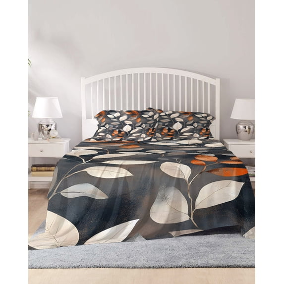 4 Piece King Sheet Set Botanical Leaves Sheets Set for King Size Bed ...