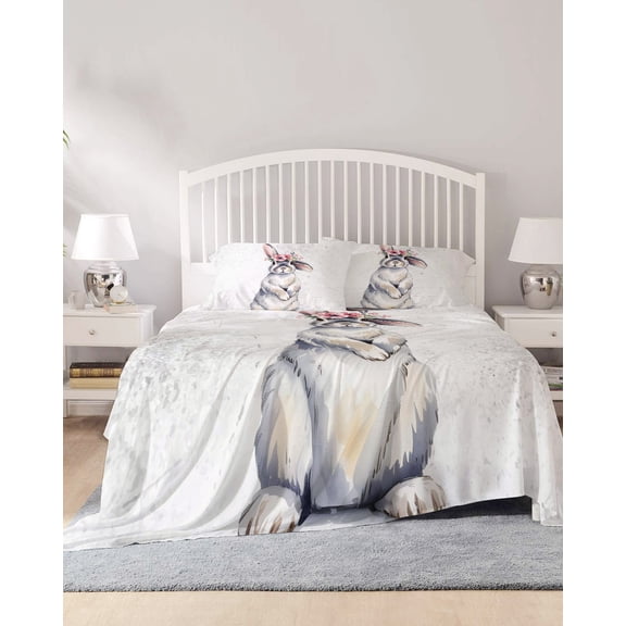 4 Piece King Sheet Set Bunny Easter Sheets Set for King Size Bed, Breathable Soft Microfiber Bed Sheets Cooling Rabbits Farmhouse Floral Animals Fitted Sheet Deep Pocket, Pillowcases