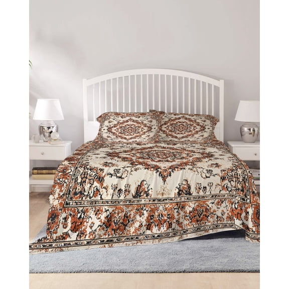 4 Piece King Sheet Set Burnt Orange Boho Sheets Set for King Size Bed, Breathable Soft Microfiber Bed Sheets Cooling Modern Ethnic Geometric Southwestern Fitted Sheet Deep Pocket, Pillowcases