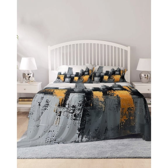 4 Piece King Sheet Set City Building Sheets Set for King Size Bed, Breathable Soft Microfiber Bed Sheets Cooling Modern Chic Abstract Oil Painting Art Fitted Sheet Deep Pocket, Pillowcases