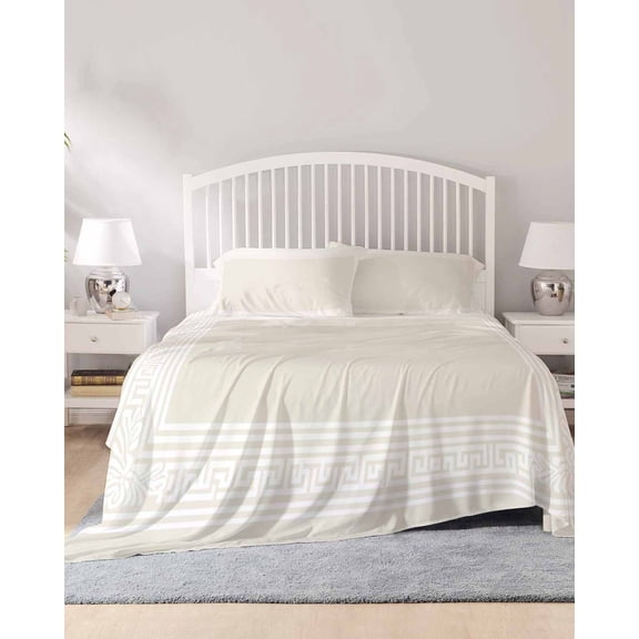 4 Piece King Sheet Set Cream Greek Key Sheets Set for King Size Bed, Breathable Soft Microfiber Bed Sheets Cooling Geometric Greece Ancient Farmhouse Geo Fitted Sheet Deep Pocket, Pillowcases