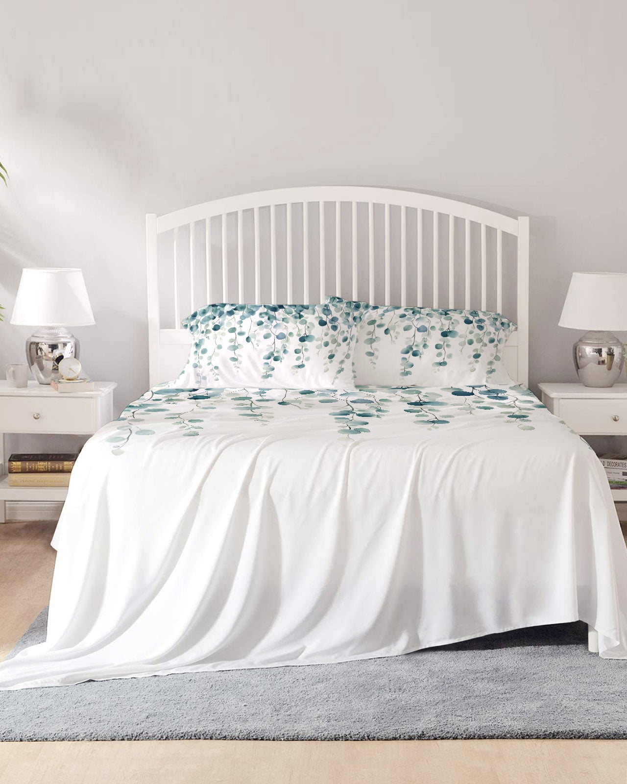 4 Piece King Sheet Set Eucalyptus Leaves Sheets Set for King Size Bed ...
