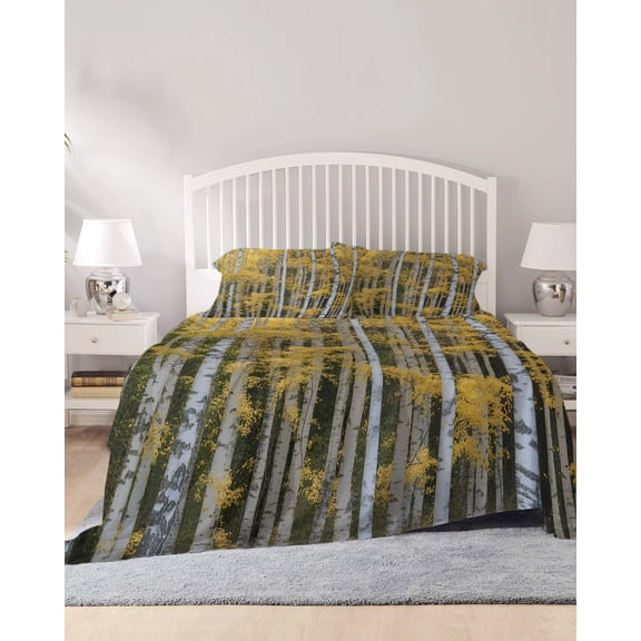 4 Piece King Sheet Set Fall Branch Trees Sheets Set for King Size Bed, Breathable Soft Microfiber Bed Sheets Cooling Autumn Natural Forest Fitted Sheet Deep Pocket, Pillowcases