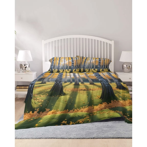 4 Piece King Sheet Set Fall Branch Trees Sheets Set for King Size Bed, Breathable Soft Microfiber Bed Sheets Cooling Bare Root Tree Autumn Forest Fitted Sheet Deep Pocket, Pillowcases