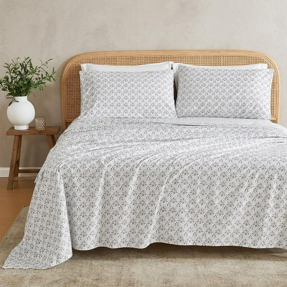 4 Piece King Sheet Set | Grey Floral Print Microfiber Bed | Ultra-Soft, Stain & Fade , All-Season Bedding & Pillowcases (King, Dark Grey Abstract Floral)