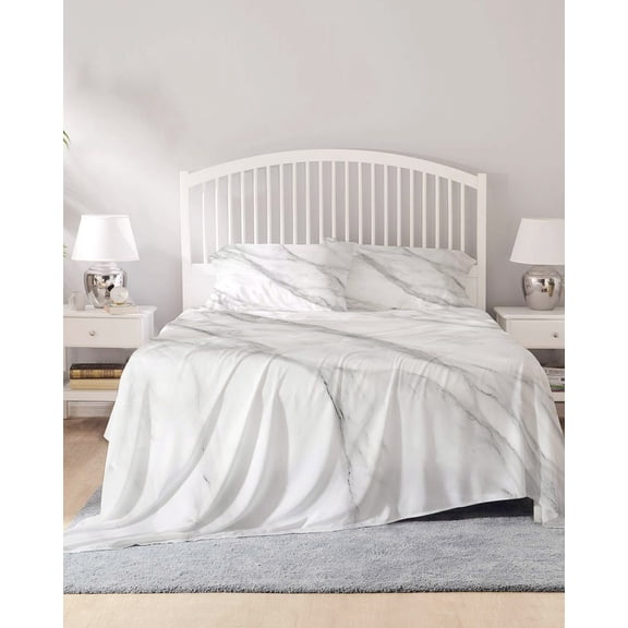 4 Piece King Sheet Set Marble Sheets Set for King Size Bed, Breathable Soft Microfiber Bed Sheets Cooling Modern Grey White Rock Monochrome Simple Fitted Sheet Deep Pocket, Pillowcases