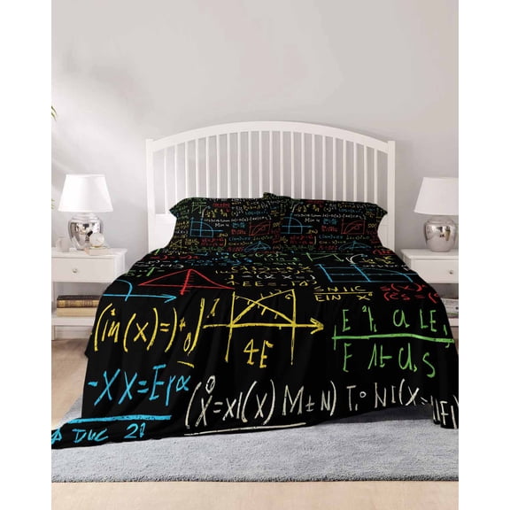 4 Piece King Sheet Set Math Formula Geometric Sheets Set for King Size Bed, Breathable Soft Microfiber Bed Sheets Cooling Modern Art Black Yellow Fitted Sheet Deep Pocket, Pillowcases