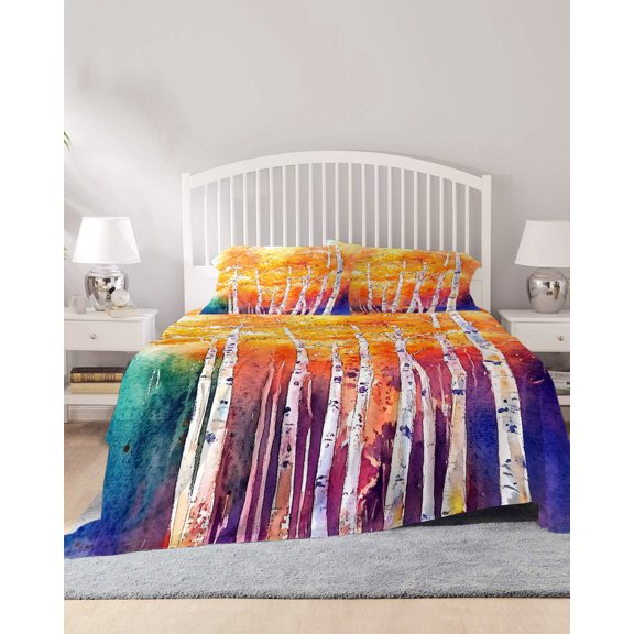 4 Piece King Sheet Set Modern Forest Sheets Set for King Size Bed, Breathable Soft Microfiber Bed Sheets Cooling Abstract Colorful Tree Beanch Leaf Fitted Sheet Deep Pocket, Pillowcases