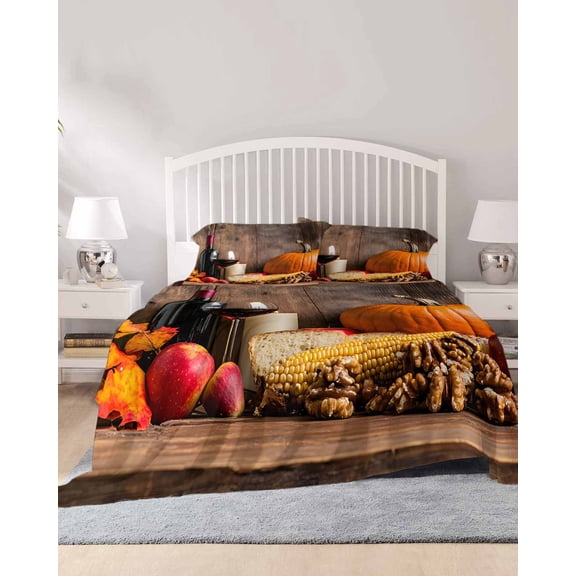 4 Piece King Sheet Set Orange Pumpkin Sheets Set for King Size Bed, Breathable Soft Microfiber Bed Sheets Cooling Farmhouse Glass Cup Vintage Fitted Sheet Deep Pocket, Pillowcases