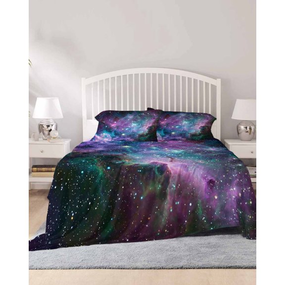 4 Piece King Sheet Set Purple Ombre Starry Night Sheets Set for King Size Bed, Breathable Soft Microfiber Bed Sheets Cooling Modern Abstract Art Fitted Sheet Deep Pocket, Pillowcases