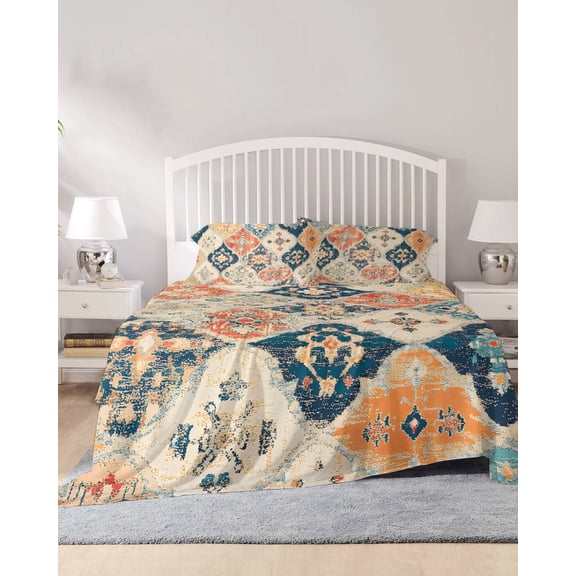 4 Piece King Sheet Set Retro Morocco Sheets Set for King Size Bed, Breathable Soft Microfiber Bed Sheets Cooling Colorful Rustic Abstract Shabby Texture Fitted Sheet Deep Pocket, Pillowcases