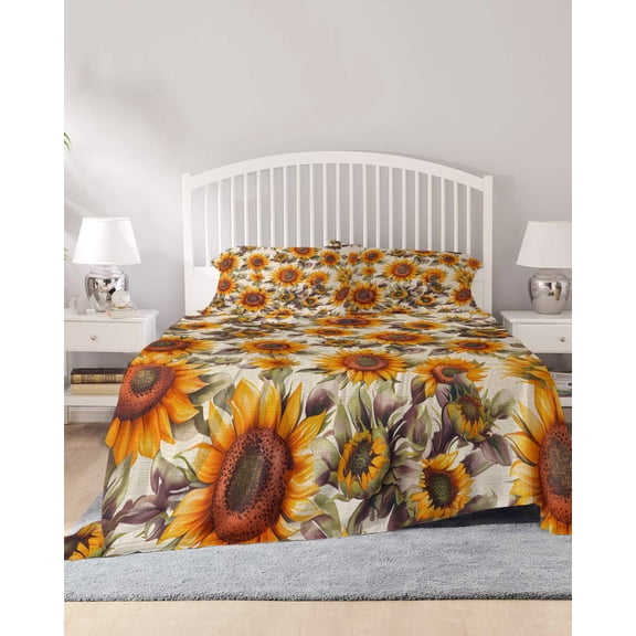 4 Piece King Sheet Set Sunflower Fall Sheets Set for King Size Bed, Breathable Soft Microfiber Bed Sheets Cooling Autumn Rustic Vintage Botanical Floral Fitted Sheet Deep Pocket, Pillowcases
