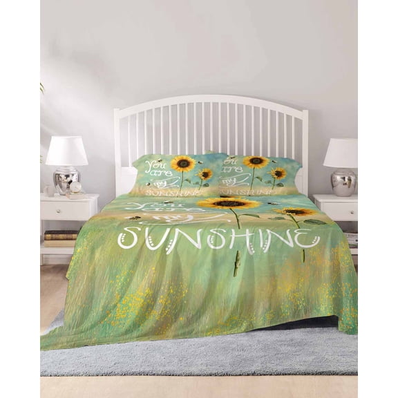 4 Piece King Sheet Set Sunflowers Sheets Set for King Size Bed, Breathable Soft Microfiber Bed Sheets Cooling Modern Bee You Are My Sunshine Green Fitted Sheet Deep Pocket, Pillowcases