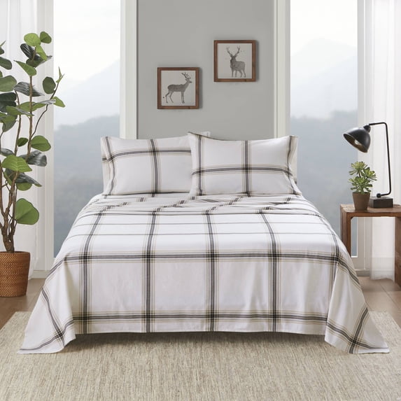4-Piece King Sheet Set,Tan Plaid