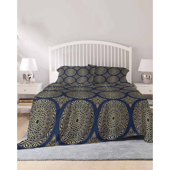 4 Piece King Sheet Set Traditional Tribe Sheets Set for King Size Bed, Breathable Soft Microfiber Bed Sheets Cooling Retro Rustic Morocco Pattern Fitted Sheet Deep Pocket, Pillowcases