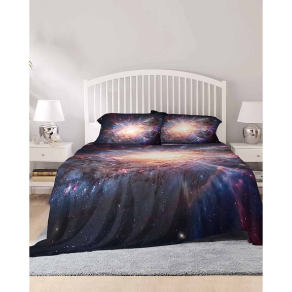 4 Piece King Sheet Set Universe Explosion Sheets Set for King Size Bed, Breathable Soft Microfiber Bed Sheets Cooling Modern Abstract Galaxy Universe Fitted Sheet Deep Pocket, Pillowcases