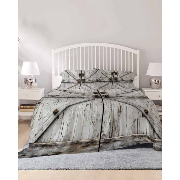 4 Piece King Sheet Set Vintage Gate Sheets Set for King Size Bed, Breathable Soft Microfiber Bed Sheets Cooling Farmhouse Wooden Grain Shabby Chic Door Fitted Sheet Deep Pocket, Pillowcases