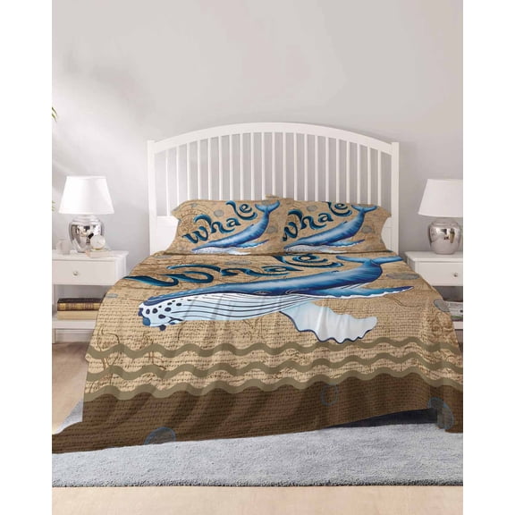 4 Piece King Sheet Set Vintage Whale Sheets Set for King Size Bed, Breathable Soft Microfiber Bed Sheets Cooling Brown Nautical Anchor Bubbles Coastal Fitted Sheet Deep Pocket, Pillowcases