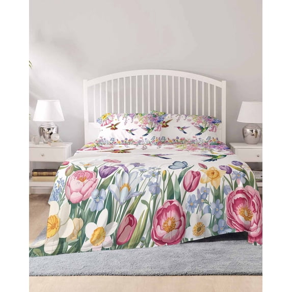 4 Piece King Sheet Set Watercolor Flowers Sheets Set for King Size Bed ...