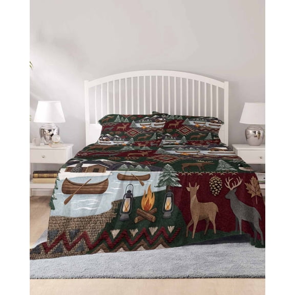 4 Piece King Sheet Set Western Boho Sheets Set for King Size Bed, Breathable Soft Bed Sheets Cooling Farmhouse Country Rustic Chic Wild Nature Cabin Deer Fitted Sheet Deep Pocket, Pillowcases