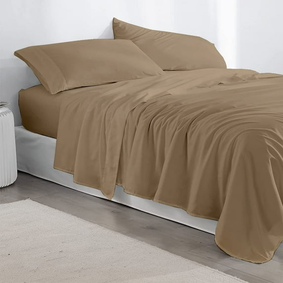 4 Piece King Size Sheet Set- 100% Cotton 400 Thread Count Sheet Set- Taupe Solid - Luxurious Bedding