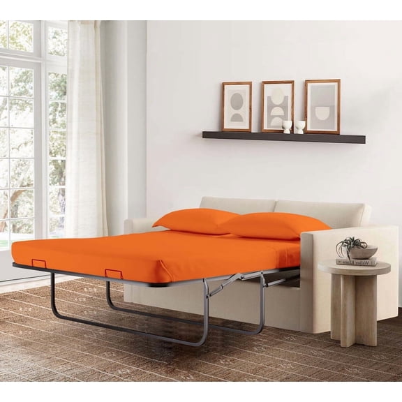 4-Piece King Sleeper Sofa Sheet Set, 100% Egyptian Cotton, 600 Thread Count, Fits 5" Deep Pull-Out Couch Mattress (76" x 80") - Orange Solid