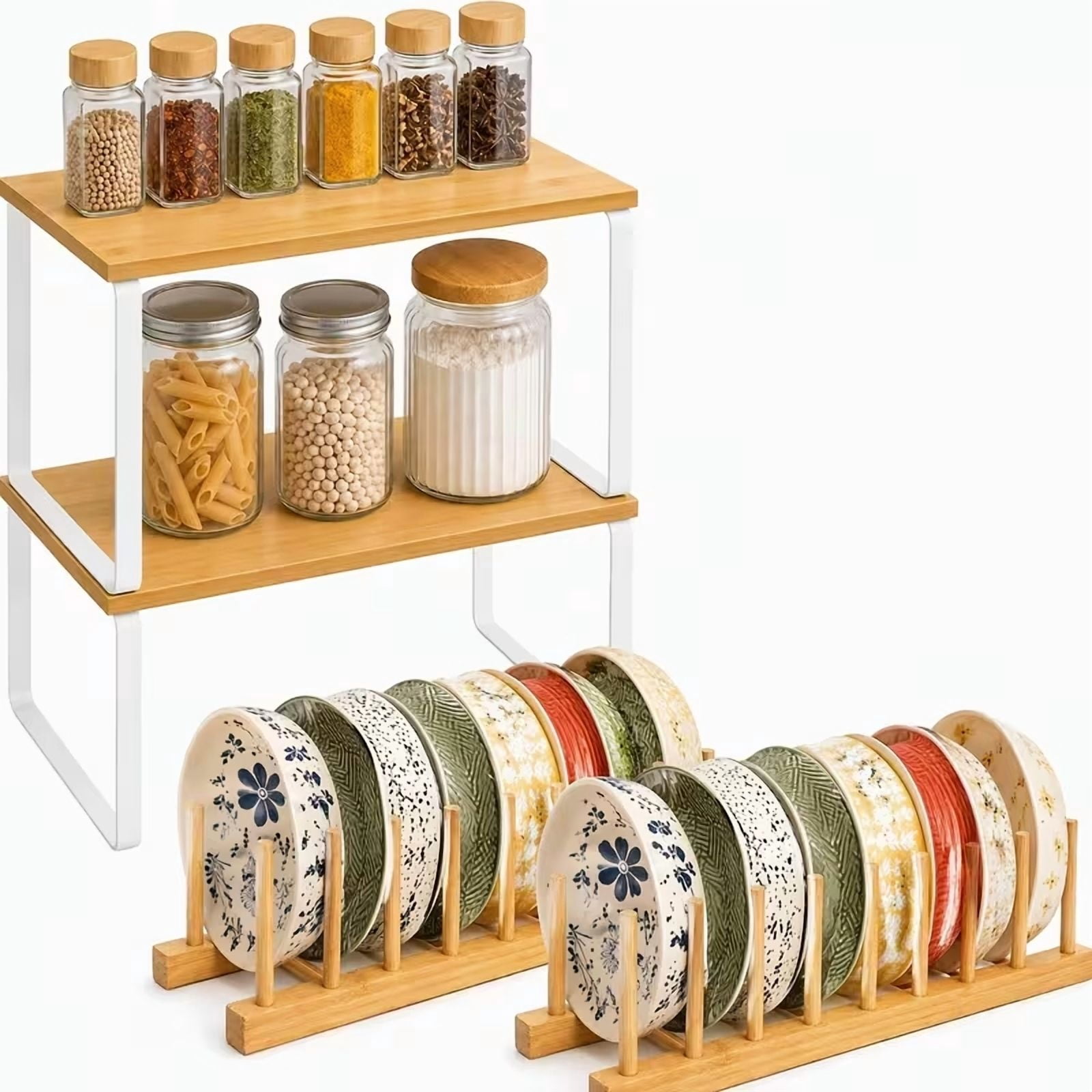 Frame Counter 4 Piece Kitchen Counter Organizer Set Stackable Bamboo Countertop ...