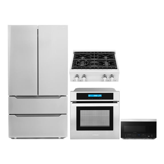 4 Piece Kitchen Package 30" Gas Cooktop 24" Single Electric Wall Oven 24" Built-In Microwave Drawer & Energy Star French Door Refrigerator