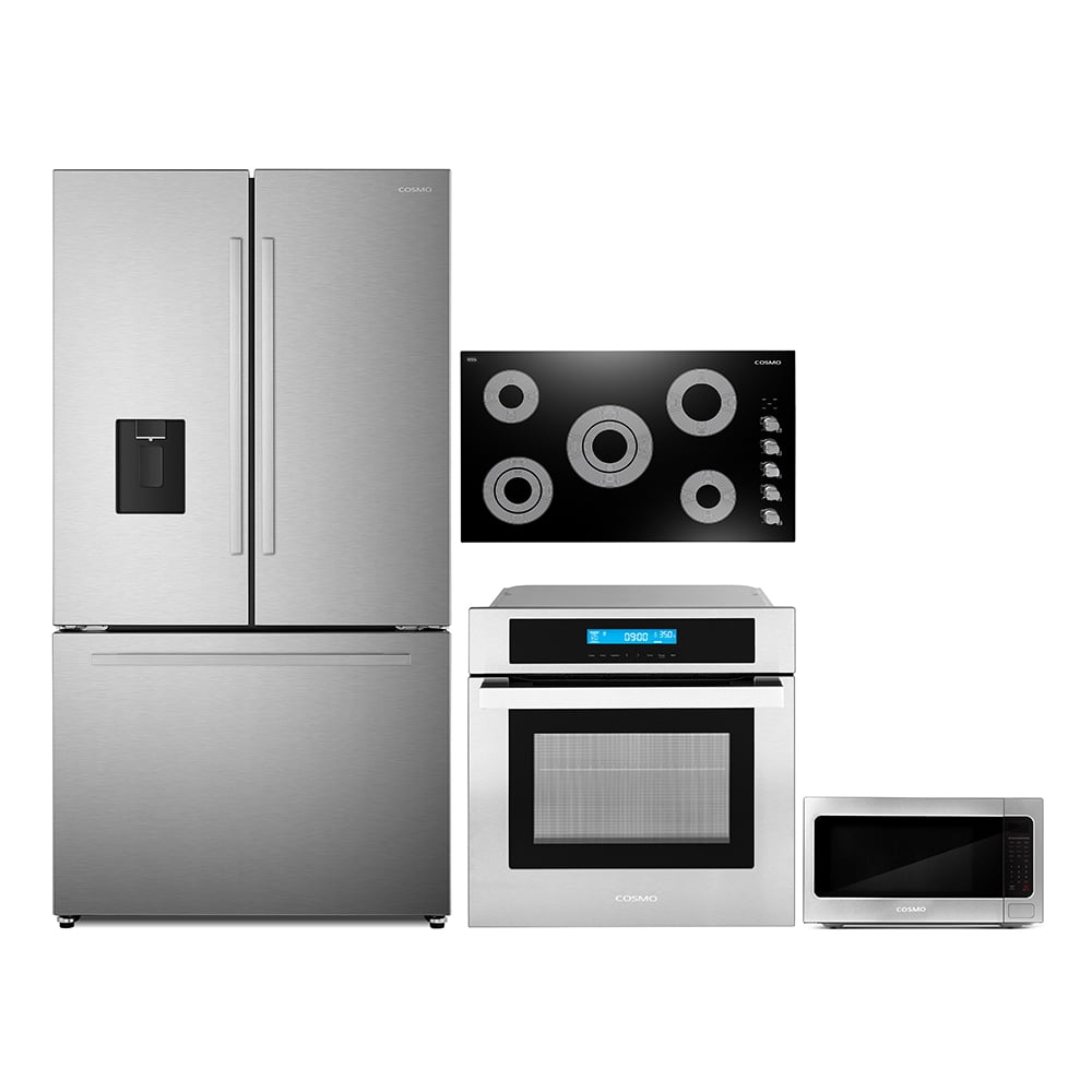 4 Piece Kitchen Package 36" Electric Cooktop 24" Single Electric Wall Oven 24.4" Built-In Microwave & French Door Refrigerator