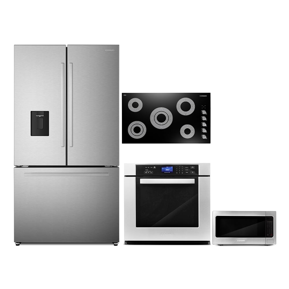 4 Piece Kitchen Package 36" Electric Cooktop 30" Single Electric Wall Oven 24.4" Built-in Microwave & French Door Refrigerator