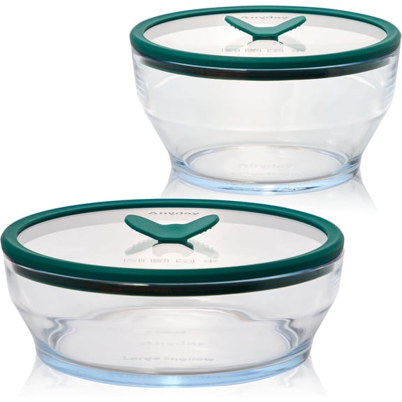 4-Piece Large Clear Glass Food Storage Containers with Vented Glass Lids Microwave-Safe Stackable Airtight