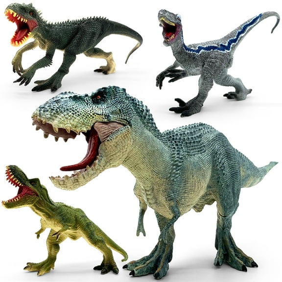 4-Piece Large Dinosaur Toy Set 16" Vastatosaurus Rex, 7" Indominus Rex, 7" Roaring T-Rex & 6.5" Velociraptor Realistic Dino Figures for Kids, Boys & Girls