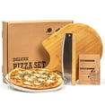 thumbnail image 1 of 4-Piece Large Pizza Stone Set - 13" Thermal Shock Resistant  Pizza Stone with Handle Rack, 19" Natural Bamboo Pizza Peel & Pizza Cutter - Large Baking Stone for Grill and Oven, 1 of 6