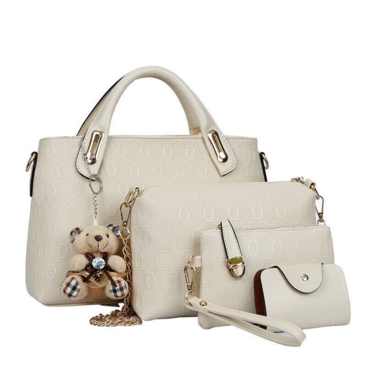 ‌4-Piece Leather Handbag Set - Women's Shoulder Bags & Tote (Beige)‌