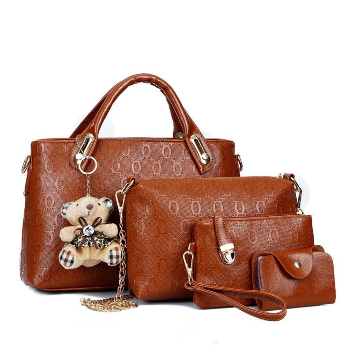 ‌4-Piece Leather Handbag Set - Women's Shoulder Bags & Tote (Brown)‌
