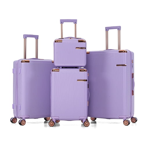 4-Piece Lightweight ABS Hard Shell Luggage Set with 360° Dual Spinner Wheels & Built-In Combination Lock, Scratch-Resistant Modern Travel Suitcase, Purple