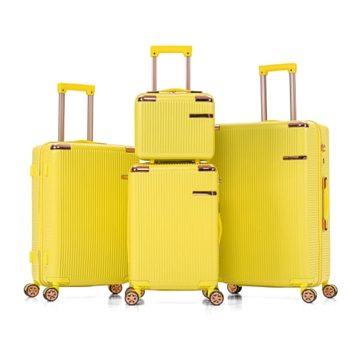 4-Piece Lightweight ABS Hard Shell Luggage Set with 360° Dual Spinner Wheels & Built-In Combination Lock, Scratch-Resistant Modern Travel Suitcase, Yellow