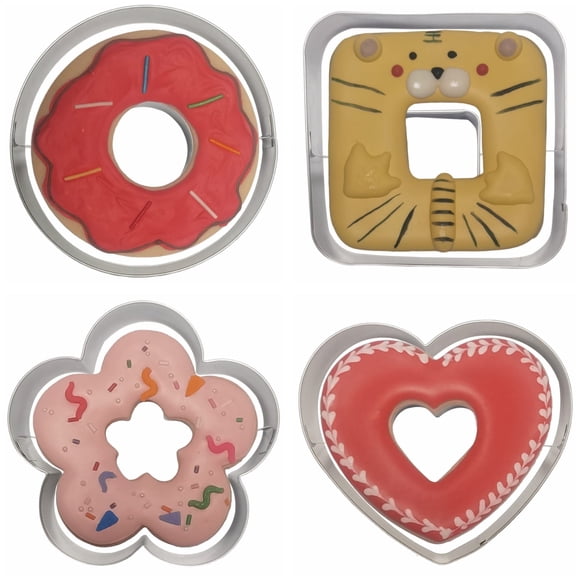Large Size Linzer Cookie Cutters Set 4 Piece Round Square Heart Flower Stainless Steel